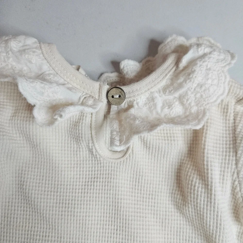 Quincy Mae Baby Organic Cotton Waffle Knit Ruffle Collar Bodysuit‎ Set 6-12M 2pk